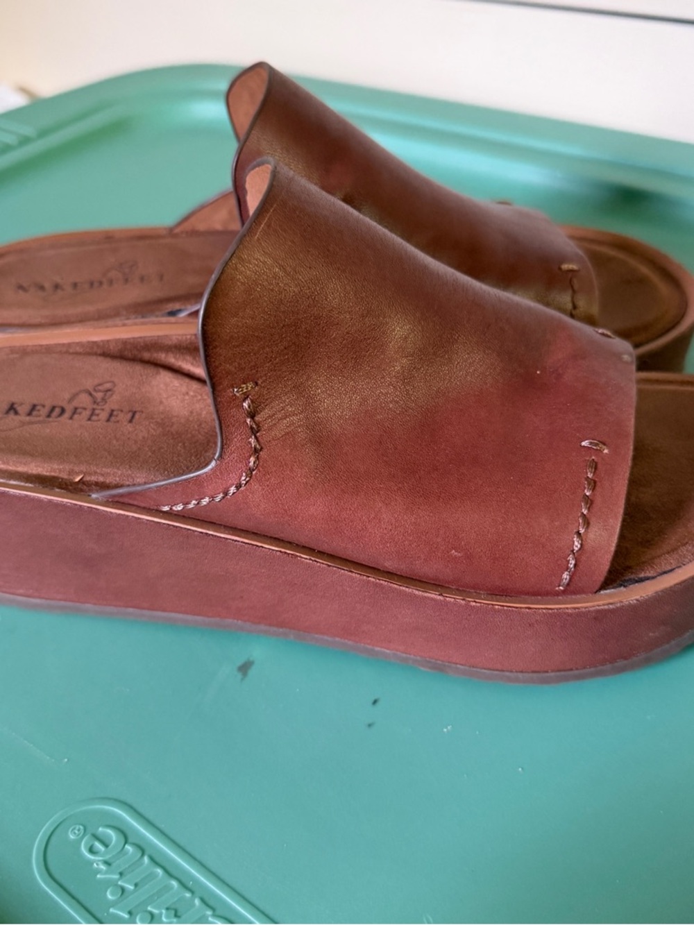 Naked Feet Women's Brown Leather Slide Sandals